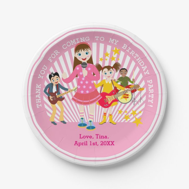 Pop star girl birthday party paper plate (Front)