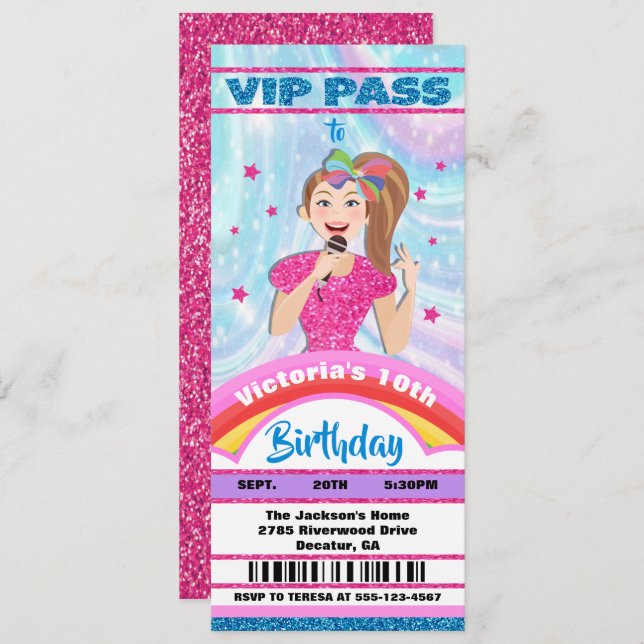 Pop Star Singer VIP pass tickets Birthday Invitation (Front/Back)