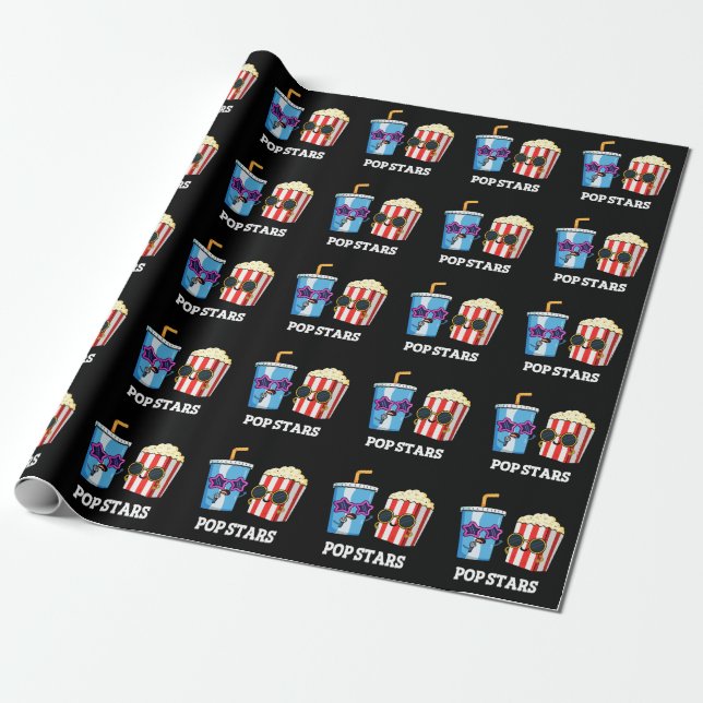Pop Stars Funny Soda Pop Popcorn Pun Dark BG Wrapping Paper (Unrolled)