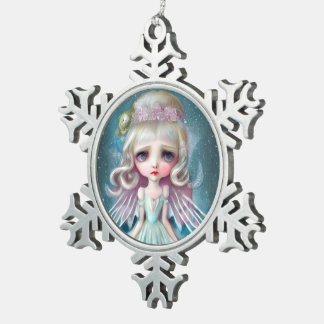 Pop Surrealism Blonde Girl Snowflake Pewter Christmas Ornament