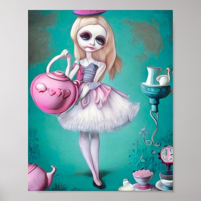 Pop Surrealism Painted Alice & Tea Pot Poster (Front)