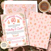 Pop the Balloons Girl Baby Shower Invitation