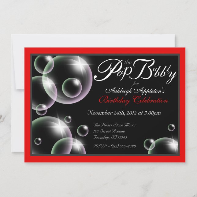 "Pop the Bubbly" Classy Birthday Invitations (Front)
