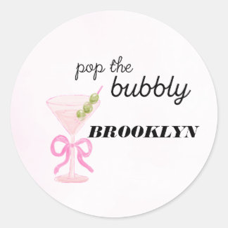 Pop The Bubbly Martini Pink Bridal Sticker