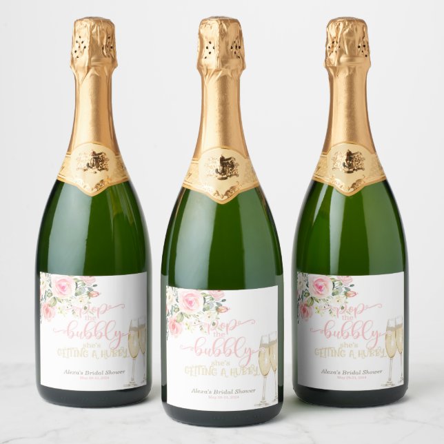 Pop the Bubbly, She's Getting a Hubby Sparkling Wine Label (Bottles)