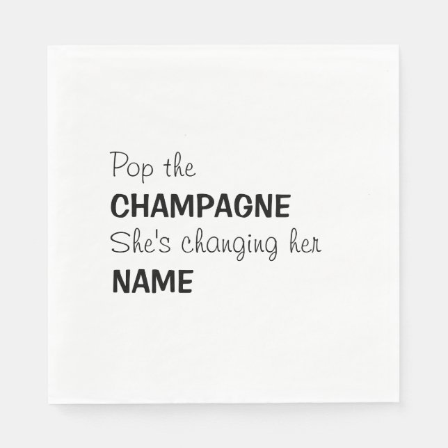 Pop the champagne bridal cocktail napkins (Front)