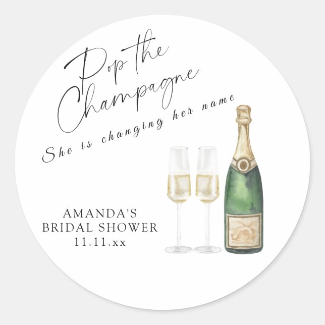 Pop the Champagne Bridal shower Classic Round Sticker (Front)