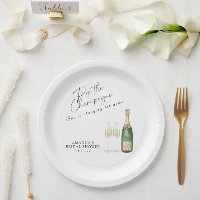 Pop the Champagne Bridal shower Paper Plate (Wedding)
