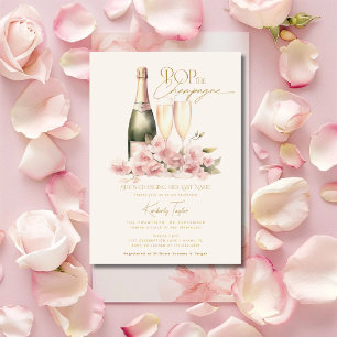 Pop The Champagne Floral Blush Glass Bridal Shower Invitation