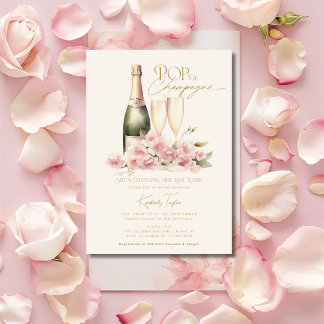Pop The Champagne Floral Blush Glass Bridal Shower Invitation
