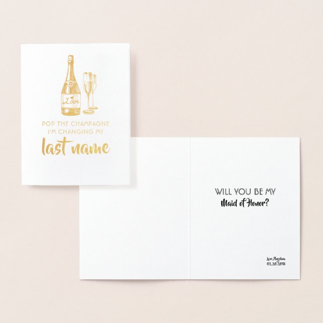 Pop The Champagne - Funny Bridesmaid Proposal Foil Card (Display)
