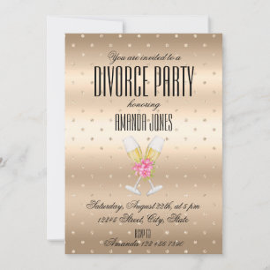 Pop The Champagne Gold Ribbons Divorce Party Invitation