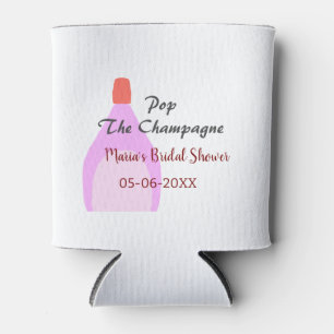 Pop the Champagne pink bridal shower add name date Can Cooler