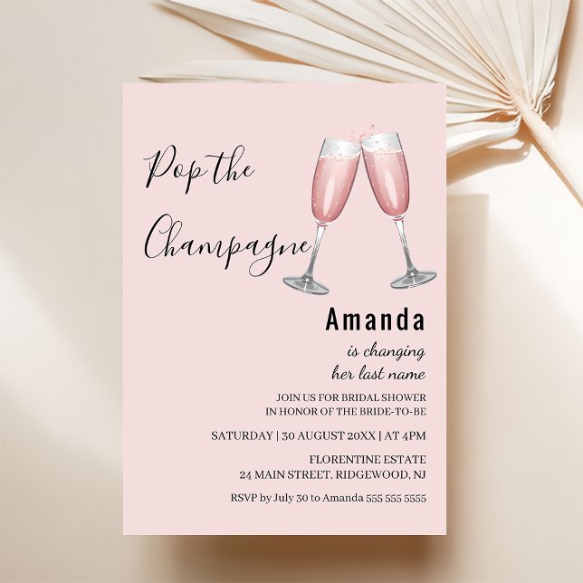 Pop the Champagne Pink Bridal Shower Invitation (Creator Uploaded)