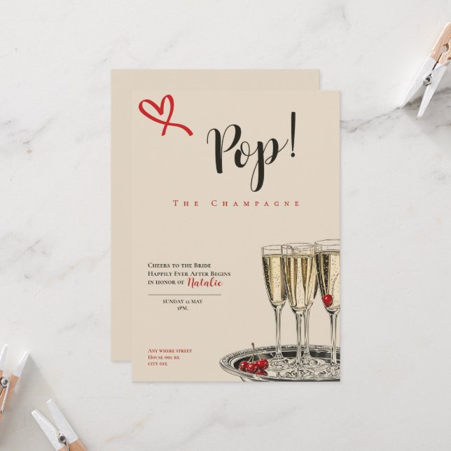 Pop! The Champagne romantic Bridal Shower card (Front/Back In Situ)