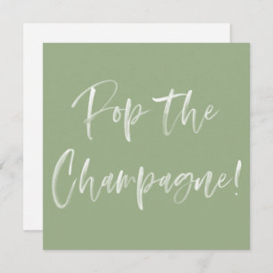 Pop The Champagne Sage Green Script Bridal Shower Invitation