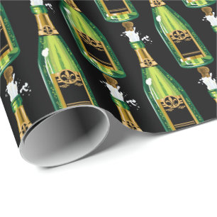 Pop the cork New Years Eve party tiled wrap Wrapping Paper