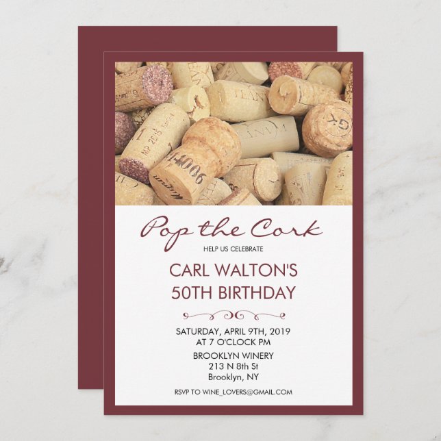 Pop the Cork Wine Birthday Invitation (Front/Back)