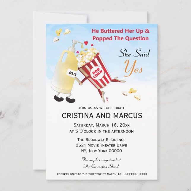Pop The Question Popcorn Couples Shower Invitation (Front)