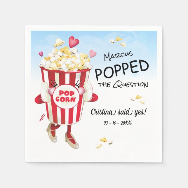 Pop The Question Popcorn Engagement Napkin (Front)