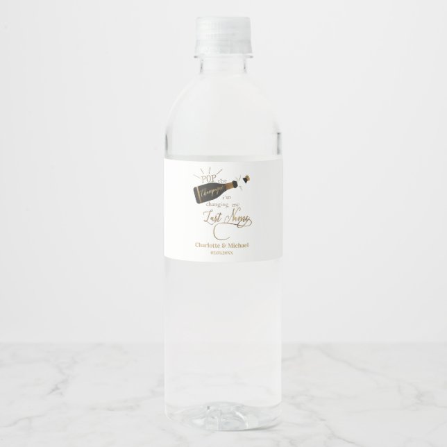 Pop the Sparkling Wine i´m changing my last name! Water Bottle Label (Front)