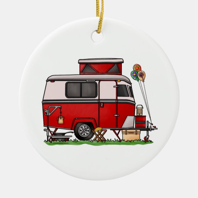 Pop Top Camper | Teardrop Trailer | Camper Van Ceramic Ornament (Front)