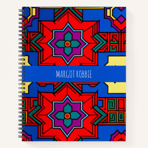 Pop up hexagon flowers Red Blue Isometric Pattern Notebook