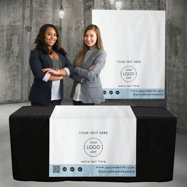 Pop Up Shop Logo QR Code Vendor Table Runner Blue Tapestry (Pop Up Shop Logo QR Code Vendor Table Runner Blue Tapestry)