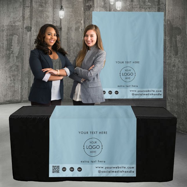 Pop Up Shop Logo QR Code Vendor Table Runner Blue Tapestry (Pop Up Shop Logo QR Code Vendor Table Runner Blue Tapestry)
