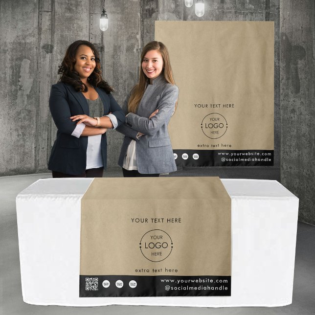 Pop Up Shop Logo QR Code Vendor Table Runner Kraft Tapestry (Pop Up Shop Logo QR Code Vendor Table Runner Kraft Tapestry)