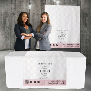 Pop Up Shop Logo QR Code Vendor Table Runner Pink Tapestry