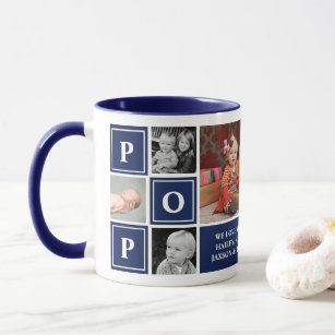 Pop We Love You Navy Blue Custom Photo Collage Mug