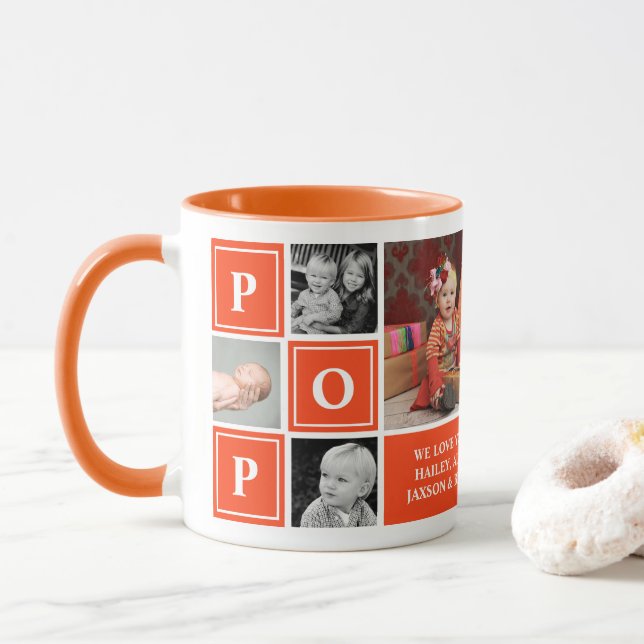 Pop We Love You Orange Custom Photo Collage Mug (With Donut)