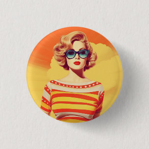 Popart badge, button, pin. Retro inspired badge, 3 Cm Round Badge