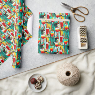 PopArt Christmas Cocktails Wrapping Paper
