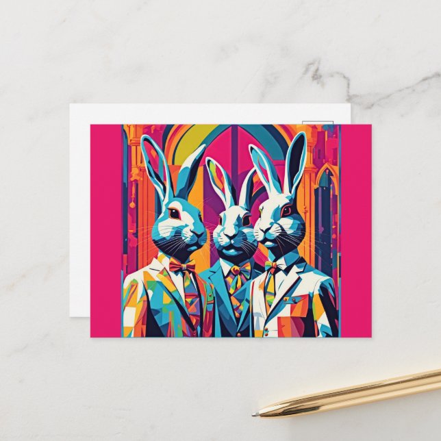 PopArt Easter Bunnies Postcard (Front/Back In Situ)