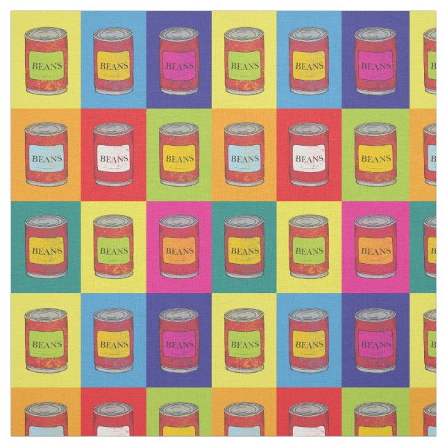 Popart Pattern of Canned Baked Beans Retro Fabric (Swatch)