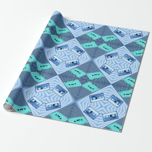 PopArt Polka Dot Cassettes - Blues Wrapping Paper (Unrolled)