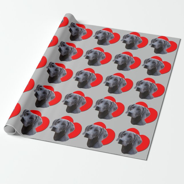 PopArt Red Heart Weimaraner Mouse Grey Love   Wrapping Paper (Unrolled)