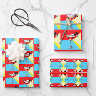 PopArt Santa Martini Wrapping Paper Sheet