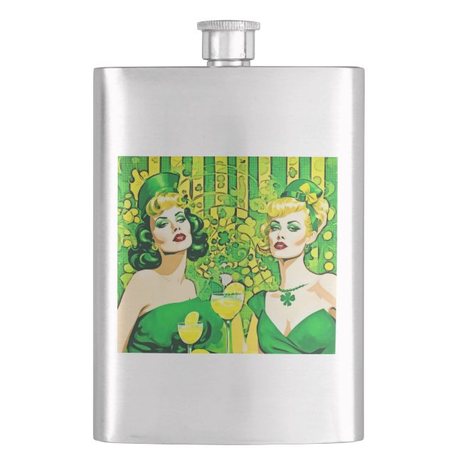 PopArt St Paddy's Pin-up Girls Hip Flask (Front)