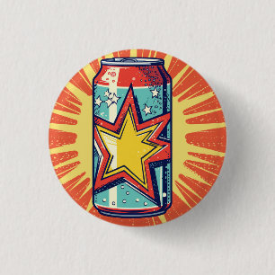 Popart style can of soda, fizzy drink, 3 cm round badge