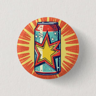 Popart style can of soda, fizzy drink, pin, badge, 3 cm round badge