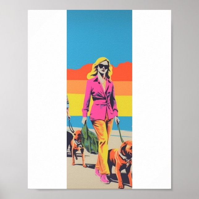 Popart style gift, beach dog walk poster (Front)