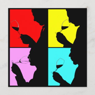 PopArt Wine Tasting Silhouette 4 Steps Invitation