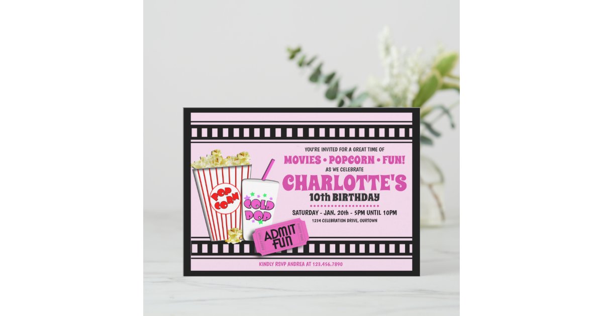 Popcorn and a Movie Birthday Party Invitation | Zazzle