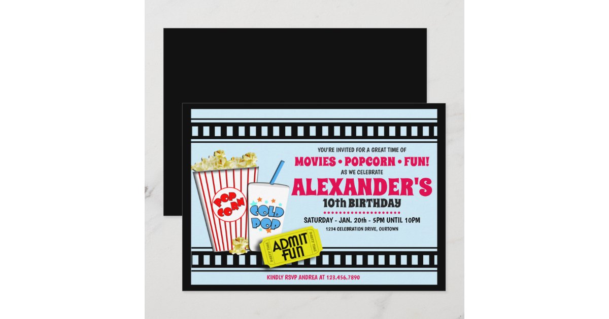 Popcorn and a Movie Birthday Party Invitation | Zazzle