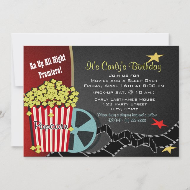 Popcorn and a Movie Sleep over Invitation (Front)