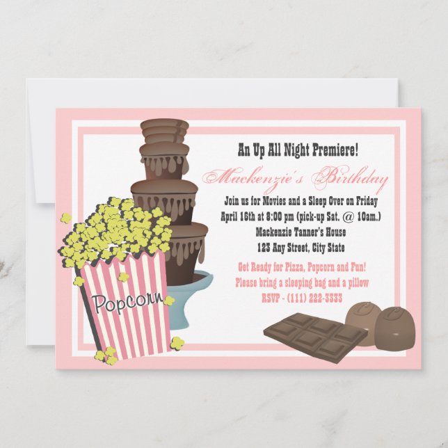 Popcorn and Chocolate Movie Sleepover Invitation (Front)