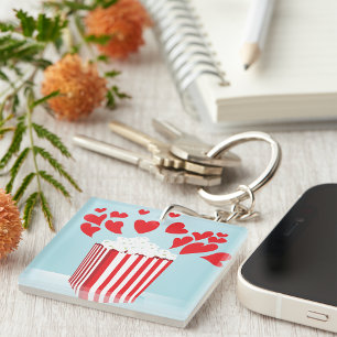 Popcorn and Hearts Movie Date Night Key Ring